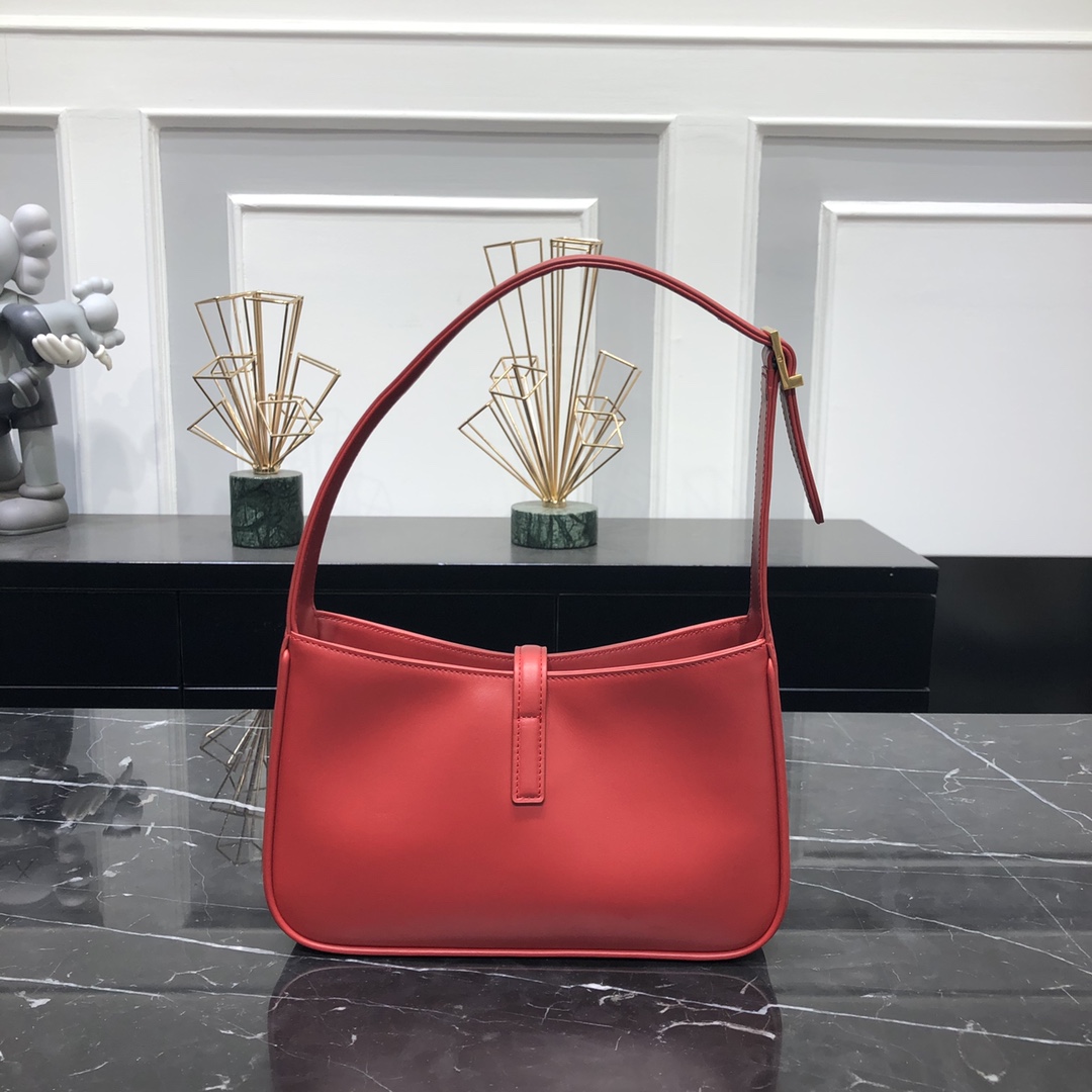 Saint Laurent LE 5 A 7 Smooth Calfskin Shoulder Bag Handbag Red 657228 